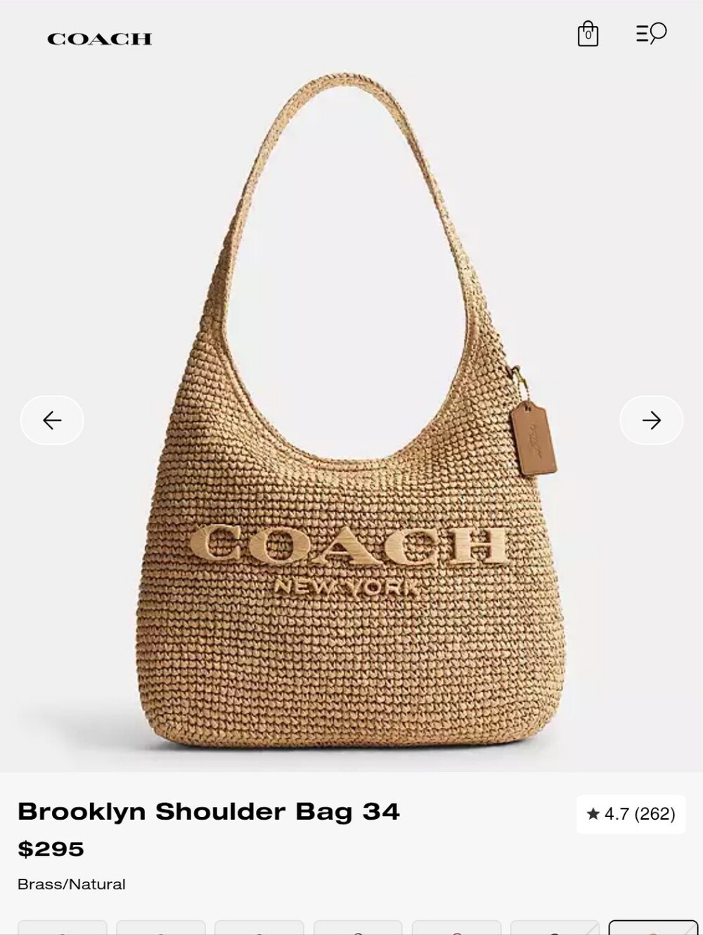 Coach Brooklyn Shoulder Bag in Natural Straw